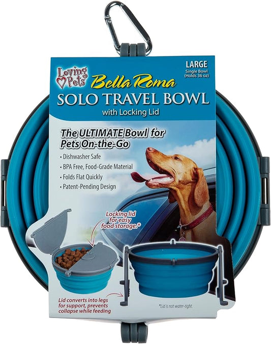 Loving Pets - Bella Roma Portable Travel Dog Bowl Collapsible Dog Food & Water Bowl (Blue, Large)