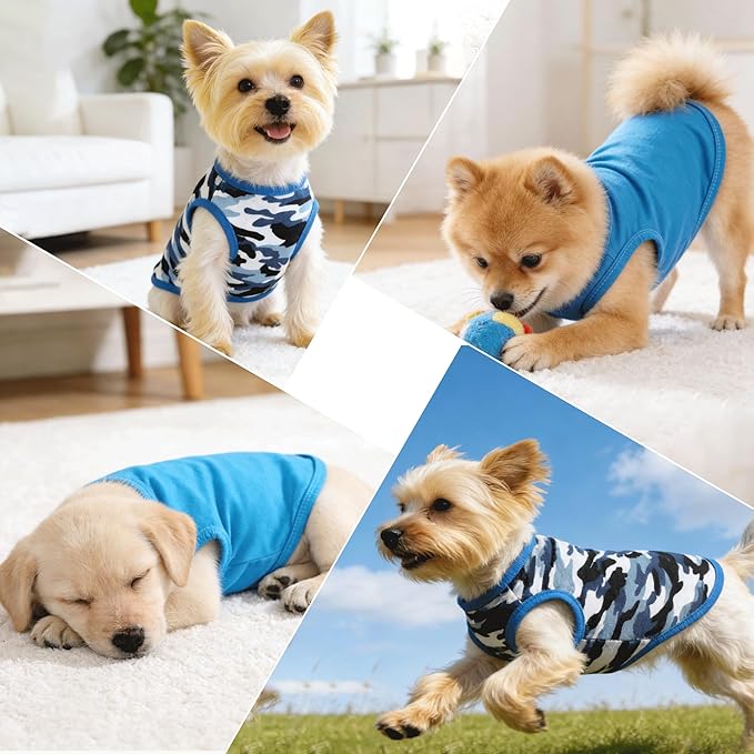 2 Pieces Chihuahua Clothes Summer Dog Shirts for Small Dogs Soft Small Dog Clothes Camouflage Pattern Breathable Pet Clothes for Yorkie Shih tzu Cat XXS~M (Small)
