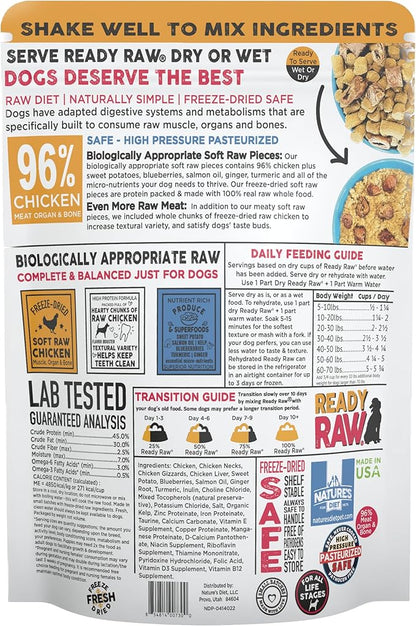 Nature's Diet Ready Raw : Freeze-Dried Raw Dog Food, Chicken, Human Grade, High Pressure Pasteurized (HPP), 96% Meat, Organ, Bone, Safe & Natural, Dry or Wet Feeding