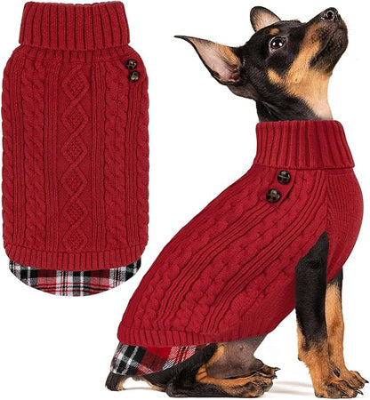 KYEESE Dog Sweater Soft Pullover Dog Sweaters for Small Dogs Girl Warm Turtleneck Small Dogs Sweater with Gingham Patchwork Stretchy Knitwear Cat Clothes Comfy Puppy Coat for Fall Winter Cold Weather