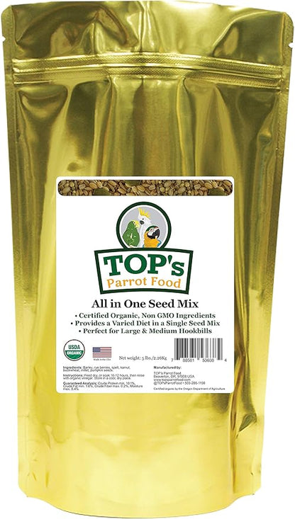 TOP's All in One Seed Mix for Large Birds, Non-GMO, Peanut Soy & Corn Free, USDA Organic Certified, 5 lb