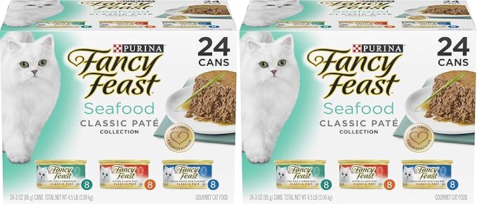 Fancy Feast Purina Seafood Classic Pate Collection Grain Free Wet Cat Food Variety Pack - (Pack of 48) 3 oz. Cans