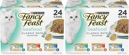 Fancy Feast Purina Seafood Classic Pate Collection Grain Free Wet Cat Food Variety Pack - (Pack of 48) 3 oz. Cans
