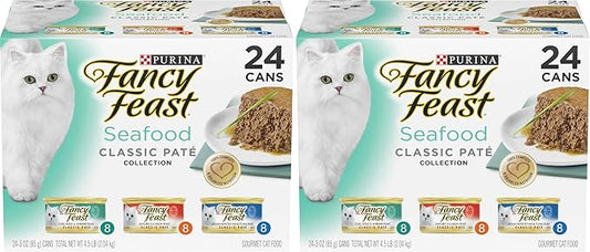 Fancy Feast Purina Seafood Classic Pate Collection Grain Free Wet Cat Food Variety Pack - (Pack of 48) 3 oz. Cans