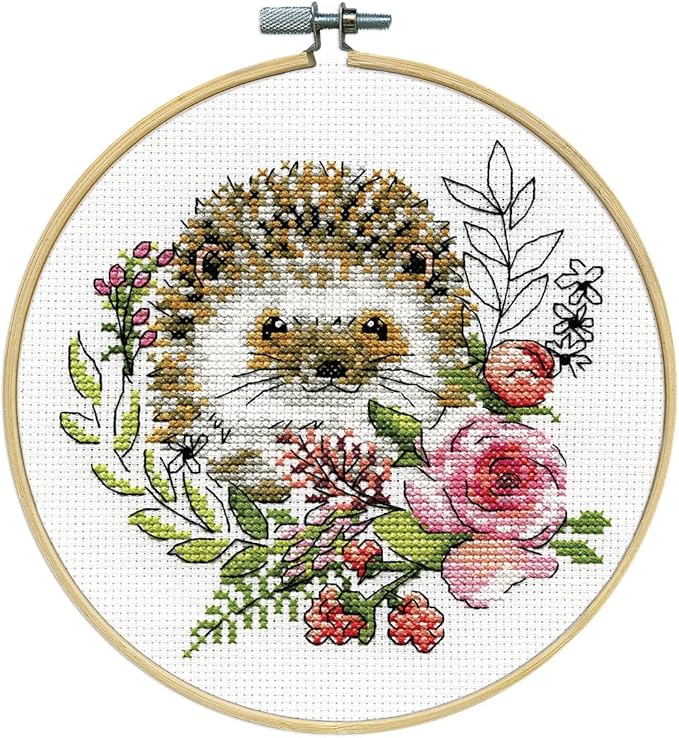 Design Works Hedgehog Counted Cross Stitch Kit – Adorable Animal Needlecraft Kit with Fabric, Thread & Needle – 6" x 6" Finished Size