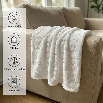 Americanflat 30x40 Jacquard Fleece Throw Blanket - Soft and Breathable Pet Blankets for Couches, Bed, Chair - Fleece Blanket for Home, Bedroom, or Outdoor - Cream Paw Print Blankets for Dogs or Cats