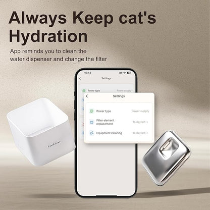 WiFi Cat Water Fountain with App Control 4L/135oz Cordless Stainless Steel Pet Fountain with 3 Washable Filters, 4 Modes & Motion Sensor, Ultra-Quiet BPA-Free Indoor Dog and Cat Dispenser