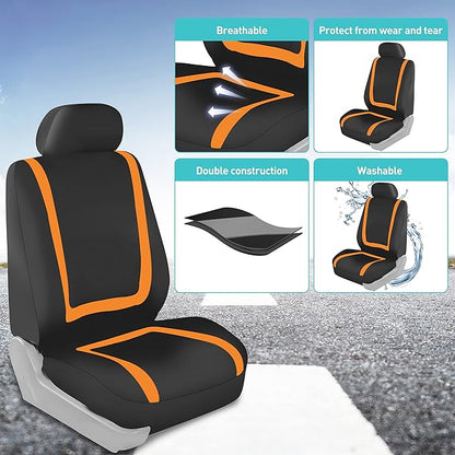 FH Group Car Seat Covers Front Set in Cloth -Car Seat Covers for Low Back Car Seats with Removable Headrest,Universal Fit,Automotive SeatCovers,Washable Car SeatCover for SUV,Sedan,Van Orange