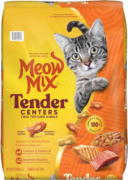 Meow Mix Tender Centers, Salmon & White Meat Chicken Flavors, Dry Cat Food, 20 lb. Bag