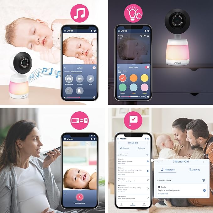 VTech 2-Cameras Smart WiFi Baby Monitor, 2K CMOS Sensor Camera, 5.5-inch HD IPS Screen, Split-Screen, Clear Infrared Night Vision, Pan-Tilt, 24x Zoom, 2-Way Talk, Free App: Smart HD Plus Twin