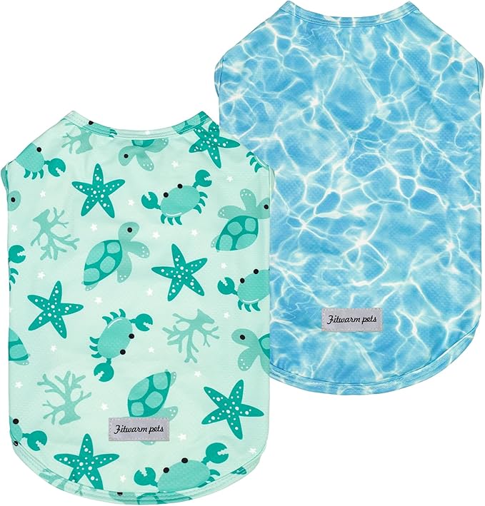 Fitwarm 2 Pack Marine UPF 50+ UV Sun Protection Dog Shirt, Lightweight Cooling Vest, Quick Dry Summer Clothes for Small Dogs Boy Girl, Pet Outfit, Sky Blue, Mint Green, XXL