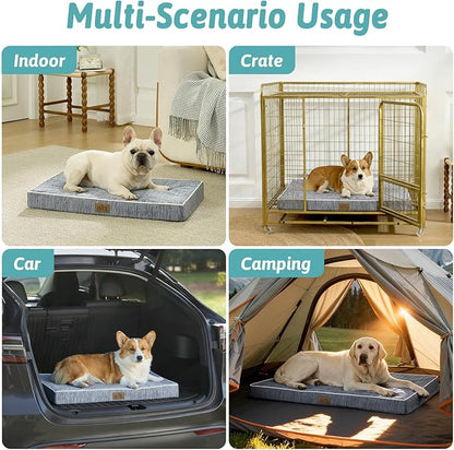COZY KISS Cooling Dog Bed for Crate, Waterproof Orthopedic Dog Crate Mat with Removable Washable Cover, Egg Crate Foam Support Dog Bed, 36x27x3 Inch,Dark Grey