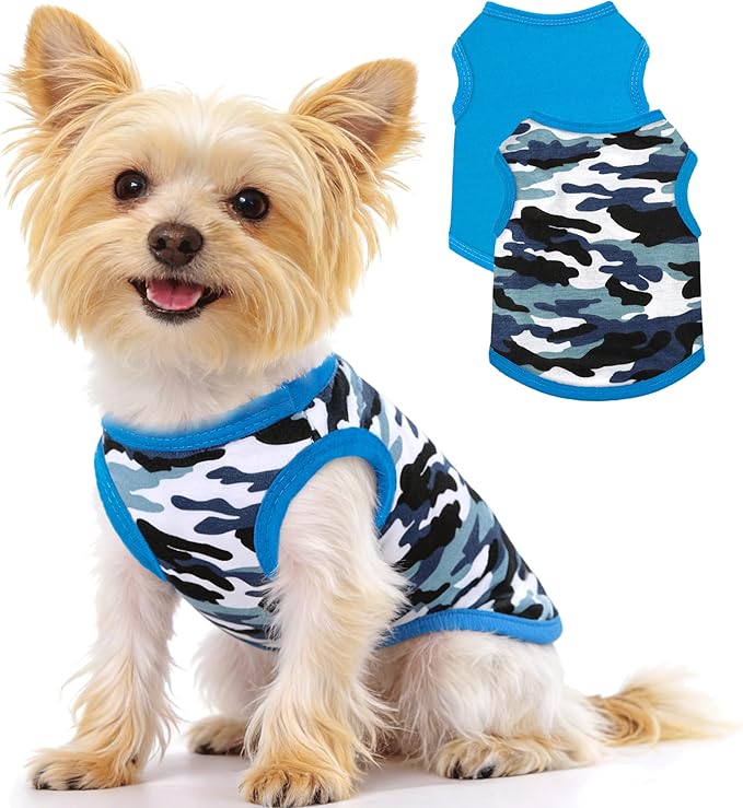 2 Pieces Chihuahua Clothes Summer Dog Shirts for Small Dogs Soft Small Dog Clothes Camouflage Pattern Breathable Pet Clothes for Yorkie Shih tzu Cat XXS~M (Small)
