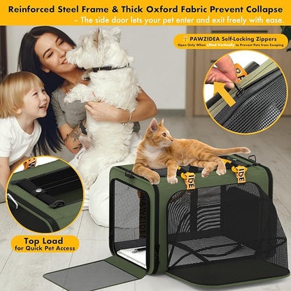 PAWZIDEA Large Pet Carrier Expandable, 24"×16"×16" Soft-Sided Cat Carrier for 2–4 Cats up 55lb, Portable & Collapsible Small Medium Dog Travel Crate for Car, XL Storage Pocket, ID Card, Shoulder Strap