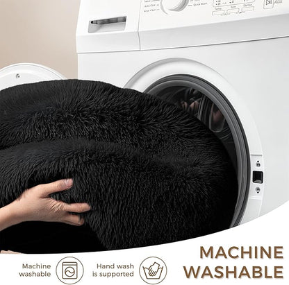 Calming Dog Bed & Cat Bed for Indoor Cats, Medium Size Washable Anti-Slip Anti-Anxiety Donut Dog Beds for Small Dogs & Cats, Fluffy Plush Cozy Round Dogs Beds(20 Inch, Black)