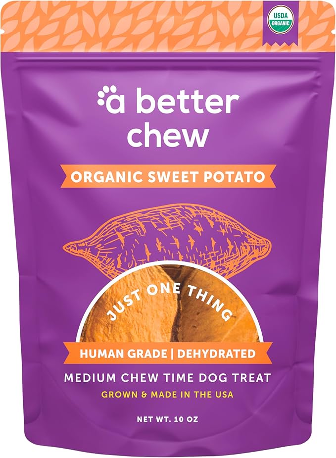 A Better Treat – Organic Sweet Potato Dog Treats, Single Ingredient, Dehydrated | Natural, Healthy, Long Lasting Chew, Diabetic Friendly | Sourced and Made in the USA