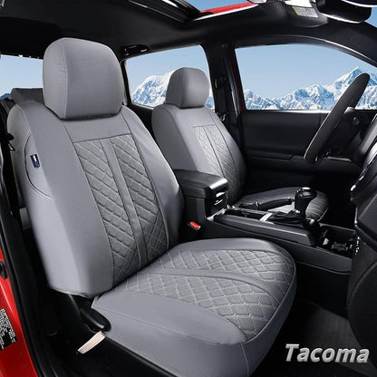 Truckiipa Seat Covers for Tacoma Full Set Leather Truck Seat Covers Waterproof Car Seat Cover Cushion Custom Fit for 2005-2015 Toyota Tacoma Double Crew Cab, Full Set, Gray
