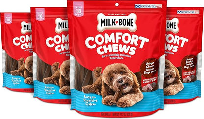 Milk-Bone Mini Comfort Chews, Chewy Texture and Real Beef, 18 Mini Chews (Pack of 4)