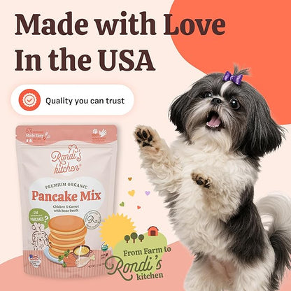 Rondi's Kitchen Organic Dog Pancake Mix - Natural Healthy Treat for All Dogs - Superfood Snack Made with Human-Grade Ingredients - Makes About 38 Pancakes - Chicken & Carrot with Bone Broth