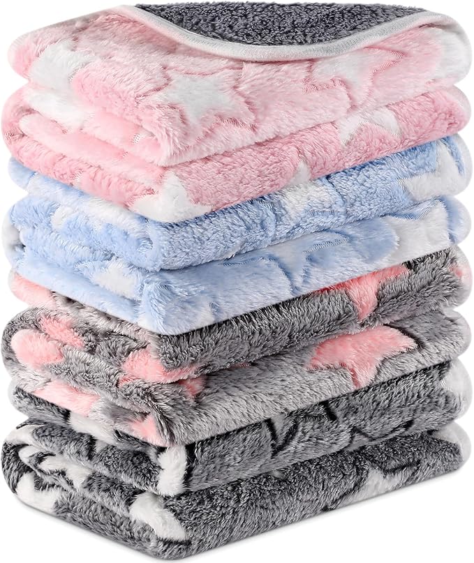 Reginary 4 Pcs Waterproof Guinea Pig Blankets Washable Small Animal Fleece Bedding Guinea Pig Cage Liners Reusable Training Pads Pet Pee Pad Sleep Mat for Hamster(Cute Star Pattern,28 x 56 Inch)