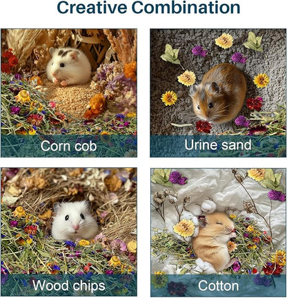 Sukh 200G Hamster Bedding - Flowers & Herbs Odor Control Dwarf Gerbil Robo Katy Habitat Decor Hamster Forage Gerbils Mice Lemmings Degus or Other Small-Sized Pets