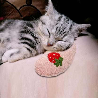 Lystaii Cat Calming Pillow for Indoor Pets - Soft Fluffy Cat & Dog Bed - Dog Neck Pillow Pet Toy Half Donut Anxiety Relief with Cute Embroidery Pattern (Pink, Strawberry)