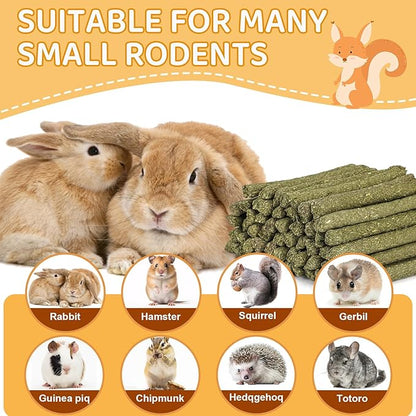 VESPRO 52P Small Animals Play Balls, Rolling Chew Toys & Chew Grass Balls for Bunny,Timothy Hay Sticks for Chinchillas Hamsters Rabbit Guinea Pig Rats and Animals Teeth Care