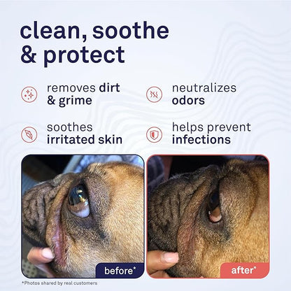Petpost Large Wrinkle Wipes for Dogs | 60 Count 5x7 Dog Face & Wrinkle Cleaner | Gentle Pet Wipes with Coconut Oil & Aloe for Bulldogs, Pugs & Wrinkly Breeds | Dog Cleaning Wipes
