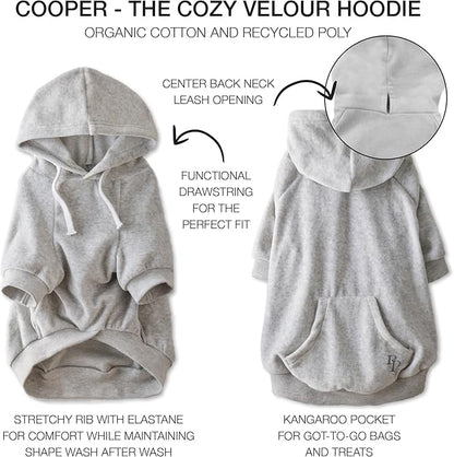 Pet Passion Cooper II Organic Cotton Velour Dog Hoodie Pet Coat for Small, Medium and Large Dogs, Light Heather Gray, XXX-Small (up to 5lbs)
