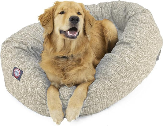 Majestic Pet 24 Inch Bagel Calming Dog Bed Washable – Cozy Soft Round Dog Bed with Spine Support for Dogs to Rest Their Head - Fluffy Donut Puppy Mat 24x19x7 (Inch) Small – Tan