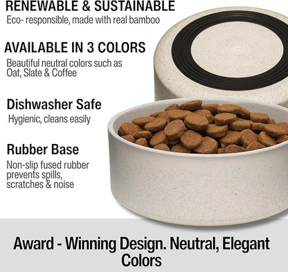 Loving Pets - Dolce Bamboo - Eco-Friendly Pet Bowls & Dishes for Dog, Cats, Puppy Food and Water Dish -Sustainable and Dishwasher Safe, Made with Real Bamboo (Medium, Oat-Beige)