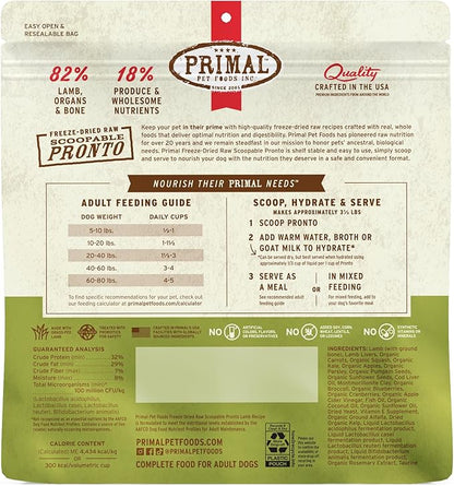 Primal Freeze Dried Dog Food, Pronto Mini Nuggets, Lamb; Scoop & Serve, Complete & Balanced Meal; Also Use as Topper or Treat; Premium, Healthy, Grain Free, High Protein Raw Dog Food (25 oz)