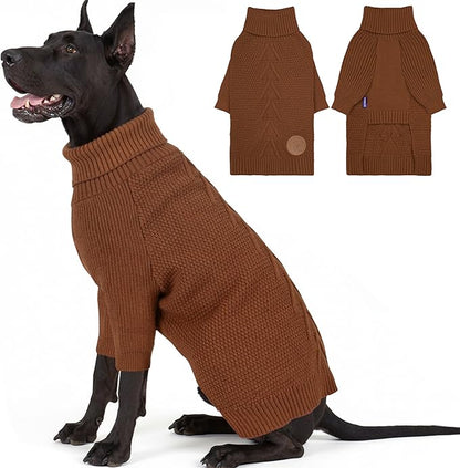 cyeollo 4XL Dog Sweater, Stretchable & Cozy Warm Dog Sweaters for Large Dogs Boy, Pullover Knit Fall Winter Sweatshirt for Giant Breeds Big Dogs Clothes, Doberman Great Dane Apparel, Brown XXXXL
