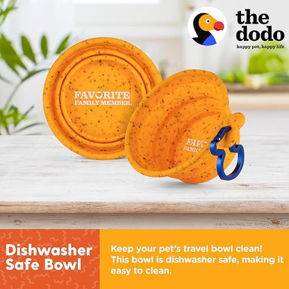 The Dodo Collapsible Dog Bowl, Yellow; Travel Dog Bowl That Folds Flat and Clips with Carabiner for Easy Storage and Carry