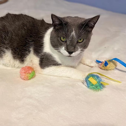 SPOT Stringy Mice & Balls - Catnip Cat Toys, Interactive, Colorful Plush Toys, Fun for Cats and Kittens to Bat and Chase, Boredom Buster - 2 Mice, 2 Balls