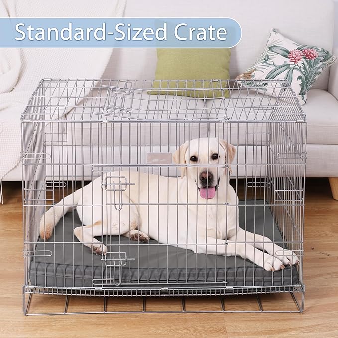 Vonabem Outdoor Waterproof Dog Bed Washable, XL Large Crate Pad 42 inch, Wipeable Leather Pet beds with Removable Cover, Foam Orthopedic Anti-Slip Kennel Pads Reversible, 41"x27" Grey