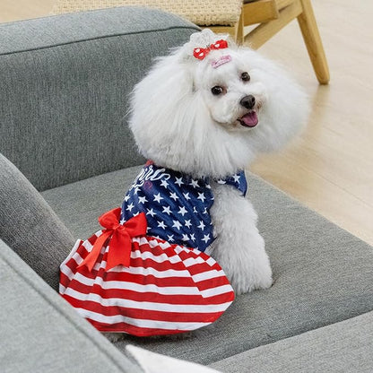 CuteBone Dog Dresses Velvet 4th of July Small Dogs Clothes Onesie Pet Apparel Girl Puppy Skirt with Bow Hair Rope CVA39M-D