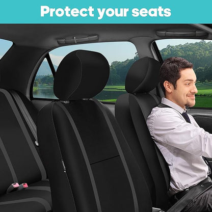 FH Group Car Seat Covers Full Set Cloth - Universal Fit Automotive Covers, Low Back Front Solid Cover, Washable Cover for SUV, Sedan and Van Black