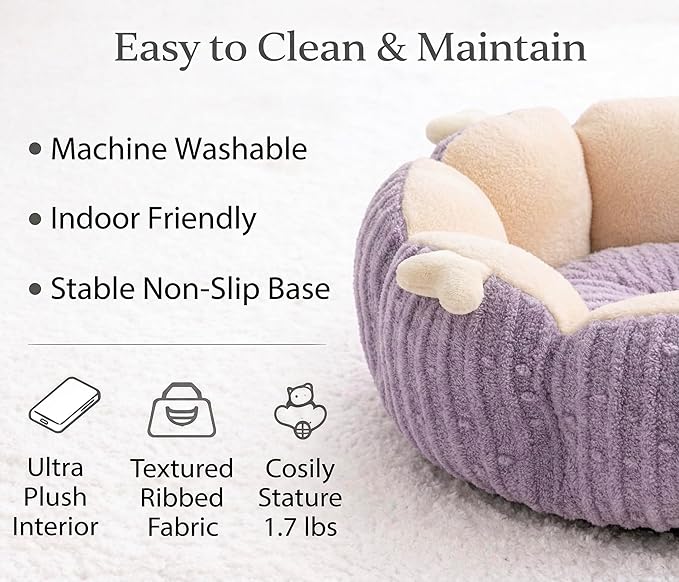 Cat Cave Bed for Indoor Cats - Calming Plush Cat Bed, Washable Anti-Slip Cat Nest, Cozy Kitten Bed 18 Inch for Cats up to 15 lbs