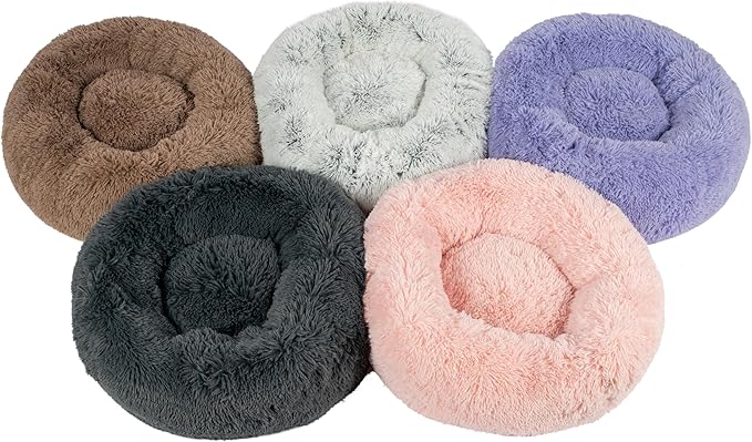 Best Pet Supplies Round Calming Dog Bed for Small, Medium & Large Dogs, Plush Donut Cuddler Pet Bed w/Raised Rim for Head, Neck Support, Anti-Slip Bottom Washable Bed - Gray, 24 x 24 x 7