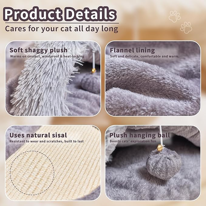 Pet Slipper Cave Bed for Indoor Cats and Small Dogs, Cat Bed with Scratching Board, Anti-Slip & Durable, Washable for Kittens and Small Pets, Beige