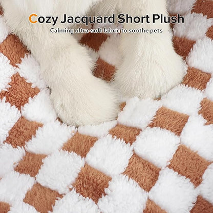 JOEJOY Dog Bed for Large Medium Small Dogs - Rectangle Orthopedic Dog Sofa Bed, Cute Modern Puppy Bed with Jacquard Shaggy Plush & Anti Slip Bottom, 30x24x9inches, Brown