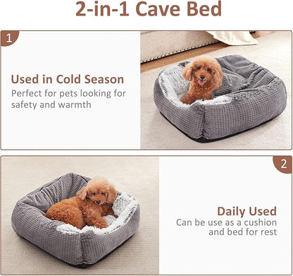 MIXJOY Dog Beds for Small Dogs, Rectangle Cave Hooded Blanket Puppy Bed, Luxury Orthopedic Cat Beds for Indoor Cats, Warmth and Machine Washable (20 inches, Grey)