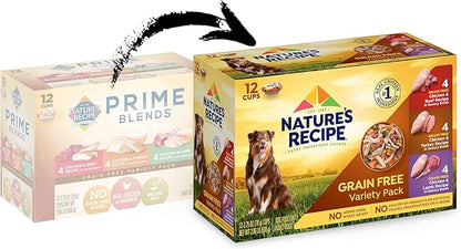 Nature's Recipe Grain Free Wet Dog Food Variety Pack, Chicken Recipes with Beef, Turkey & Lamb in Savory Broth, 2.75 oz. Cups (Pack of 48)