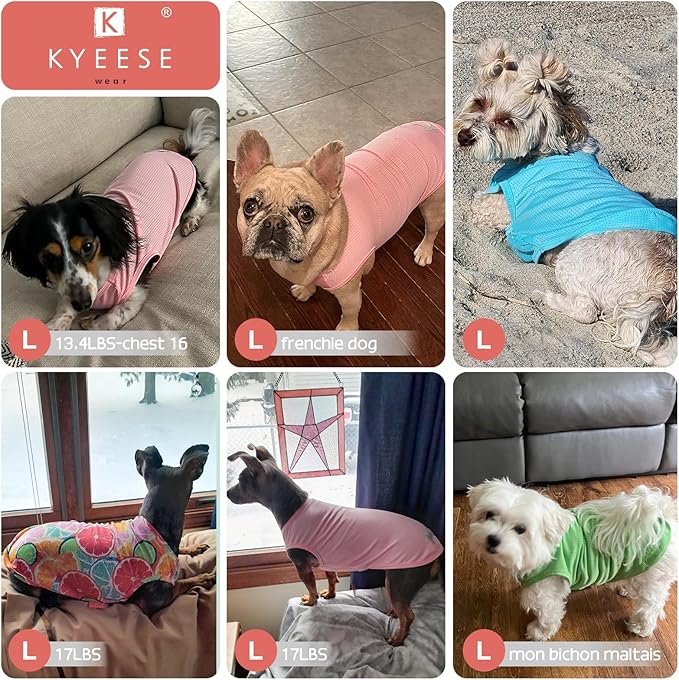 KYEESE 2Pack Dog Shirt, Lightweight Sun Protection Dog T Shirts for Small Dogs Girl, Breathable Mesh Tank Top Sleeveless Pet Reflective Vest, Soft Summer Dogs Clothes, Lemon+Pink, L