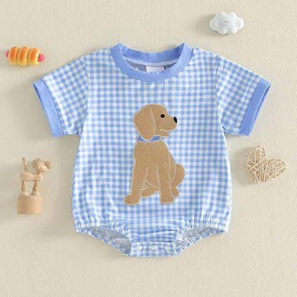 Baby Girl Summer Clothes Dog Bubble Romper Newborn Infant Plaid Onesie Spring Summer Toddler Bodysuit Clothes