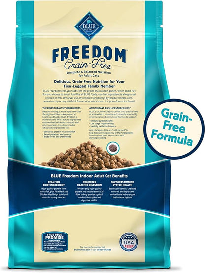 Blue Buffalo Freedom Grain-Free Adult Dry Cat Food, Complete & Balanced Nutrition for Indoor Cats, Made with Natural Ingredients, Whitefish Recipe, 11-lb. Bag
