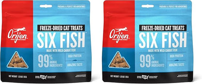 ORIJEN Freeze Dried Cat Treats Grain Free High Protein Raw Animal Ingredients Six Fish 1.25oz Bag,(Pack of 2)