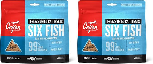 ORIJEN Freeze Dried Cat Treats Grain Free High Protein Raw Animal Ingredients Six Fish 1.25oz Bag,(Pack of 2)