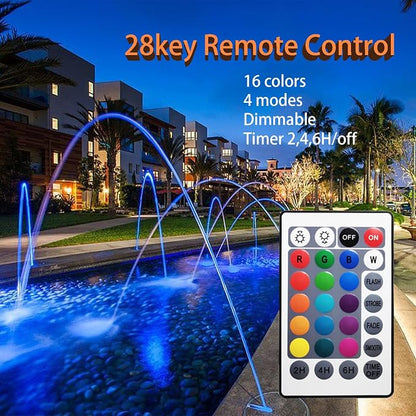 Colored Pond Lights with Timer, APP Control RGB Fountain Light IP68 Waterproof, Dimmable Outdoor Landscape Lights for Fish Tank Pond Fountain Garden (2 Lights)